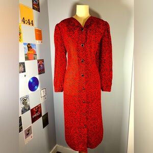 Vintage Blouse Dress Coat Long Red and Black Dress from the 1980’s